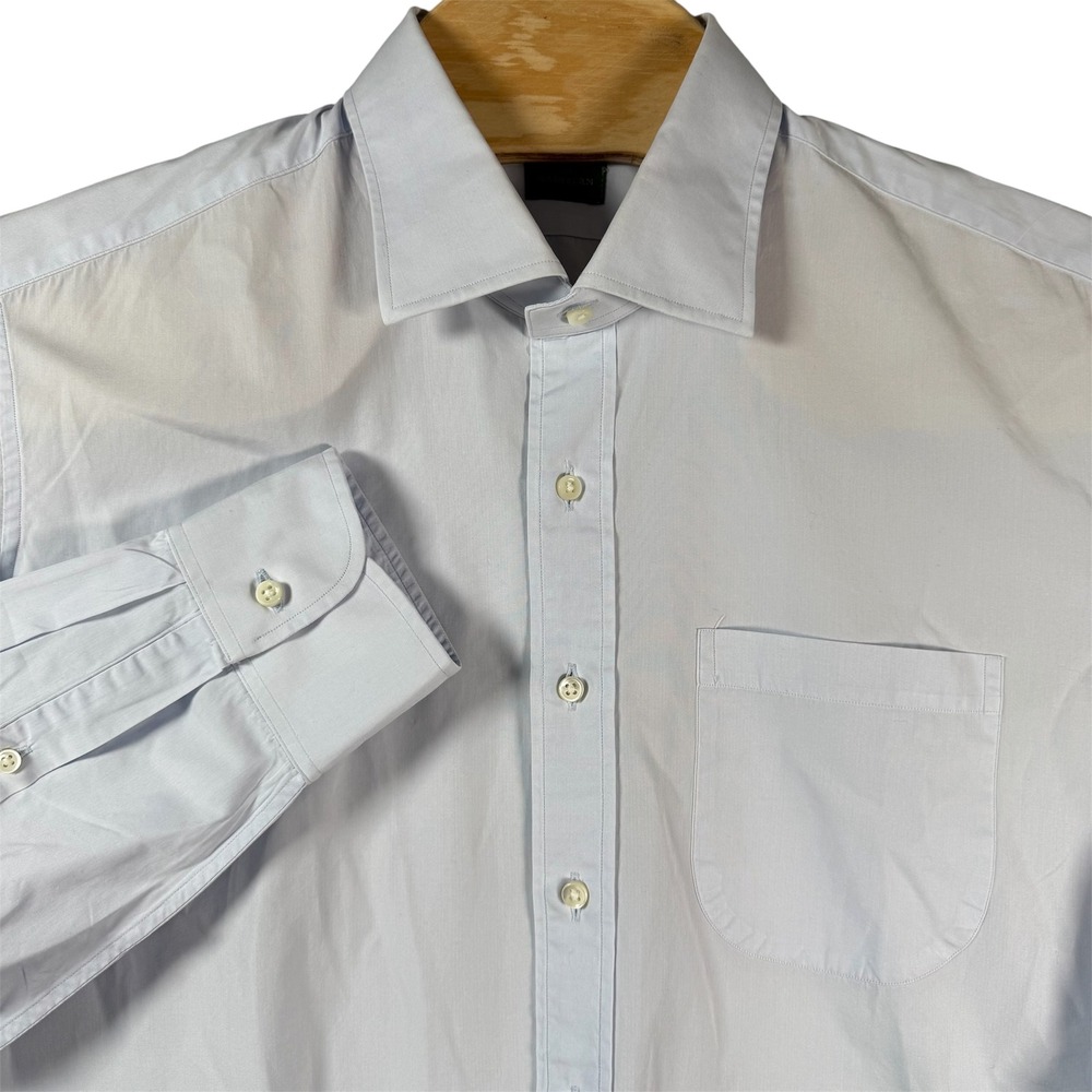 Sid Mashburn Dress Shirt Men 17.5 34 Light Blue Spread Collar Oxford Button Down